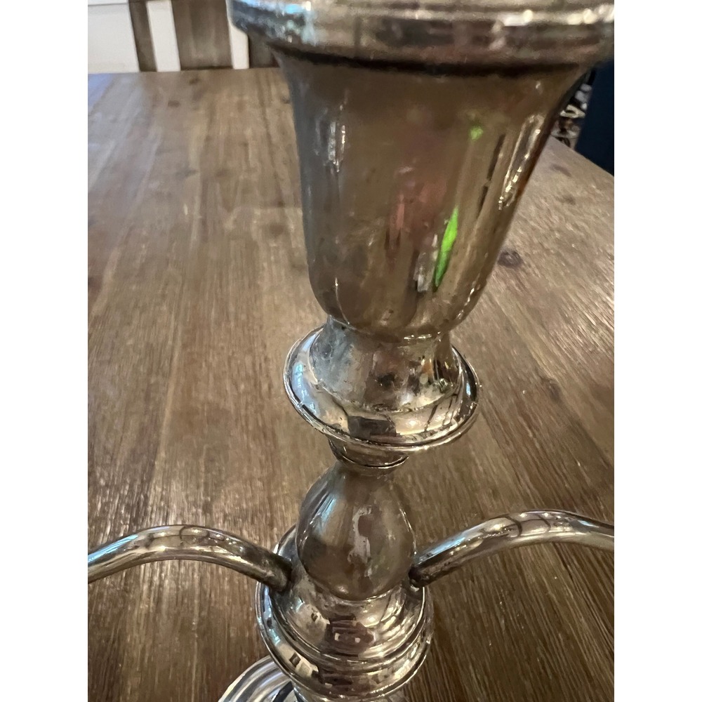 Vintage Silver Plated 3 Light Candelabra Weighted Base Taper Candle Holder - Picture 9 of 10